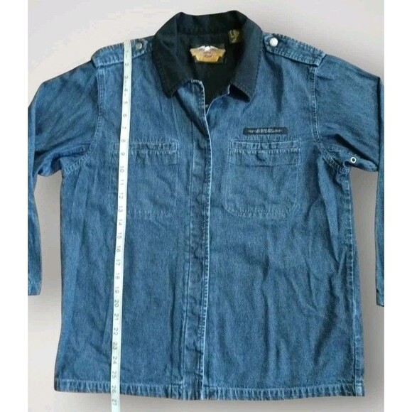 Harley Davidson Womens Denim Embroidered Shacket Snap Up Size L - Picture 6 of 7